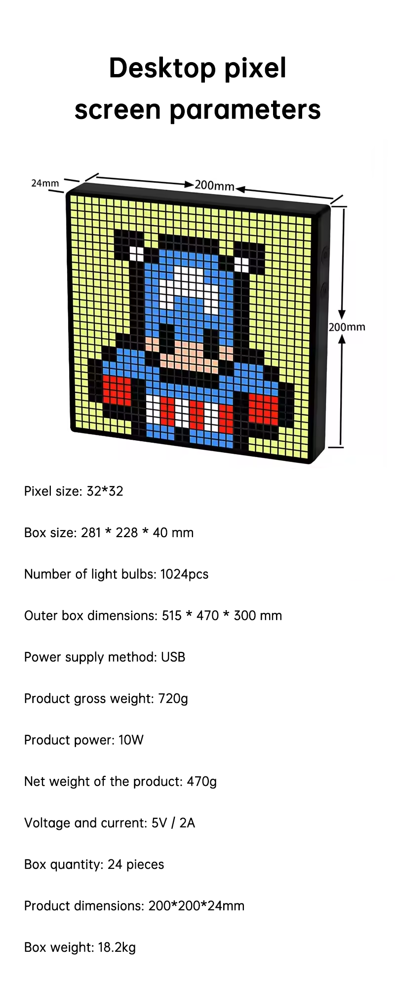 Bluetooth Pixel Display Alarm Clock: Custom Animations