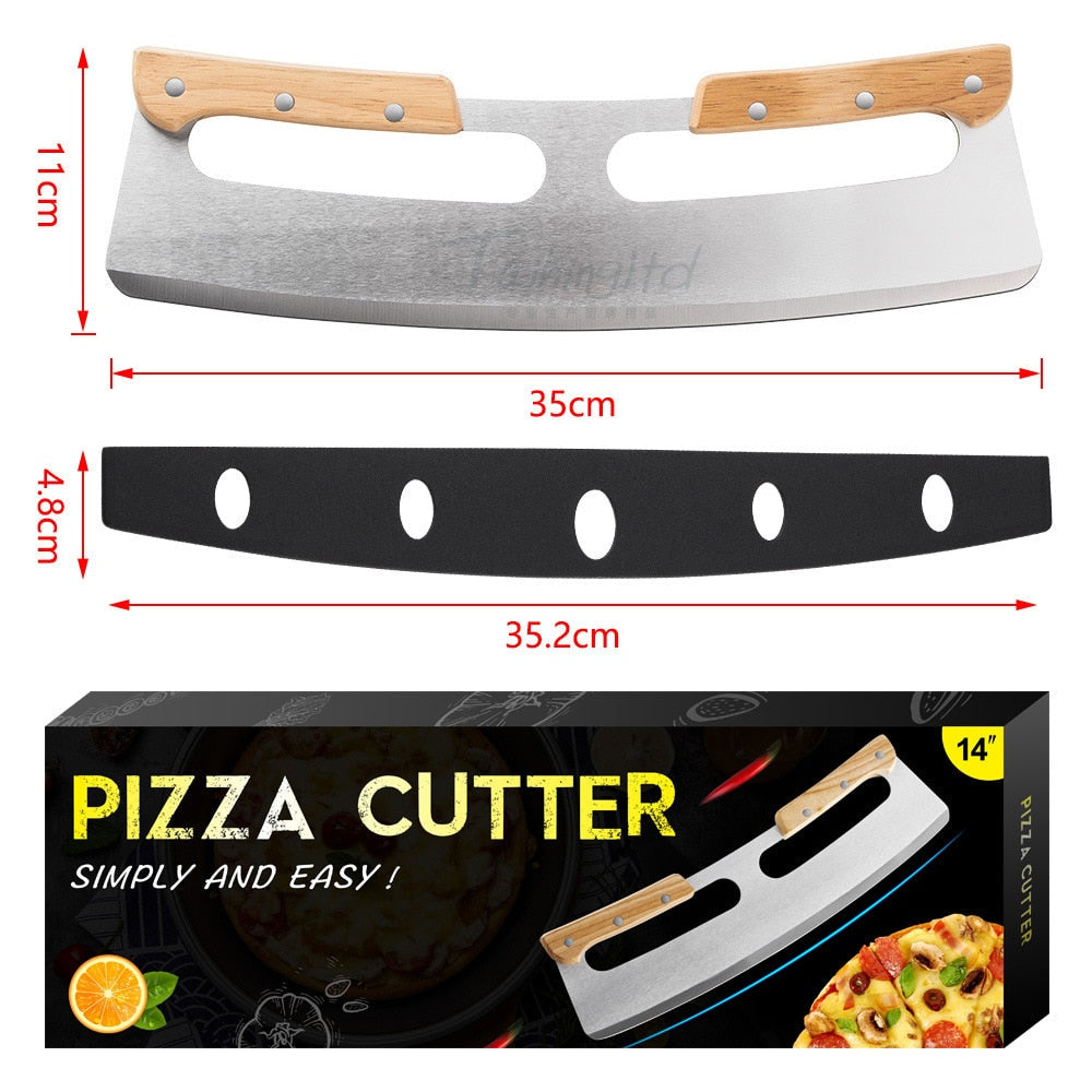 14 Inch Pizza Cutter Rocker Blade with Wooden Handles