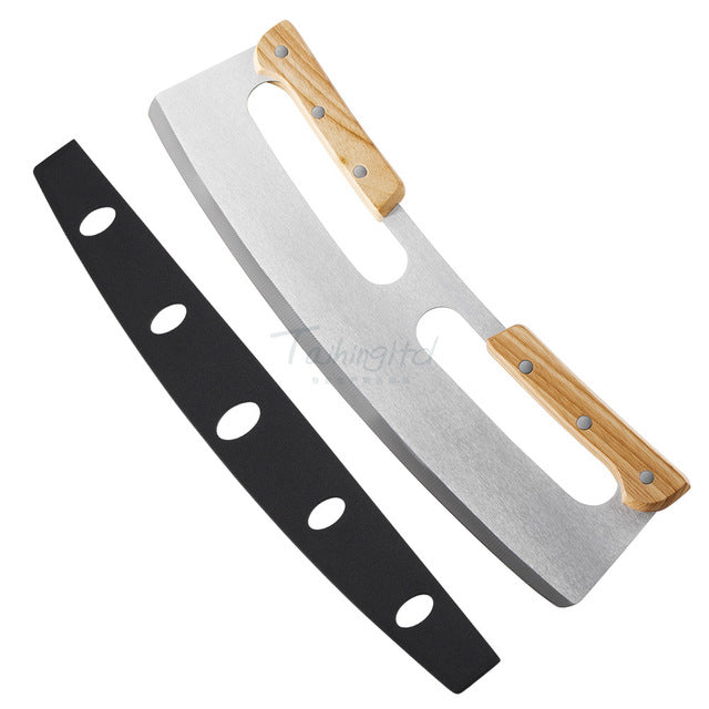 14 Inch Pizza Cutter Rocker Blade with Wooden Handles