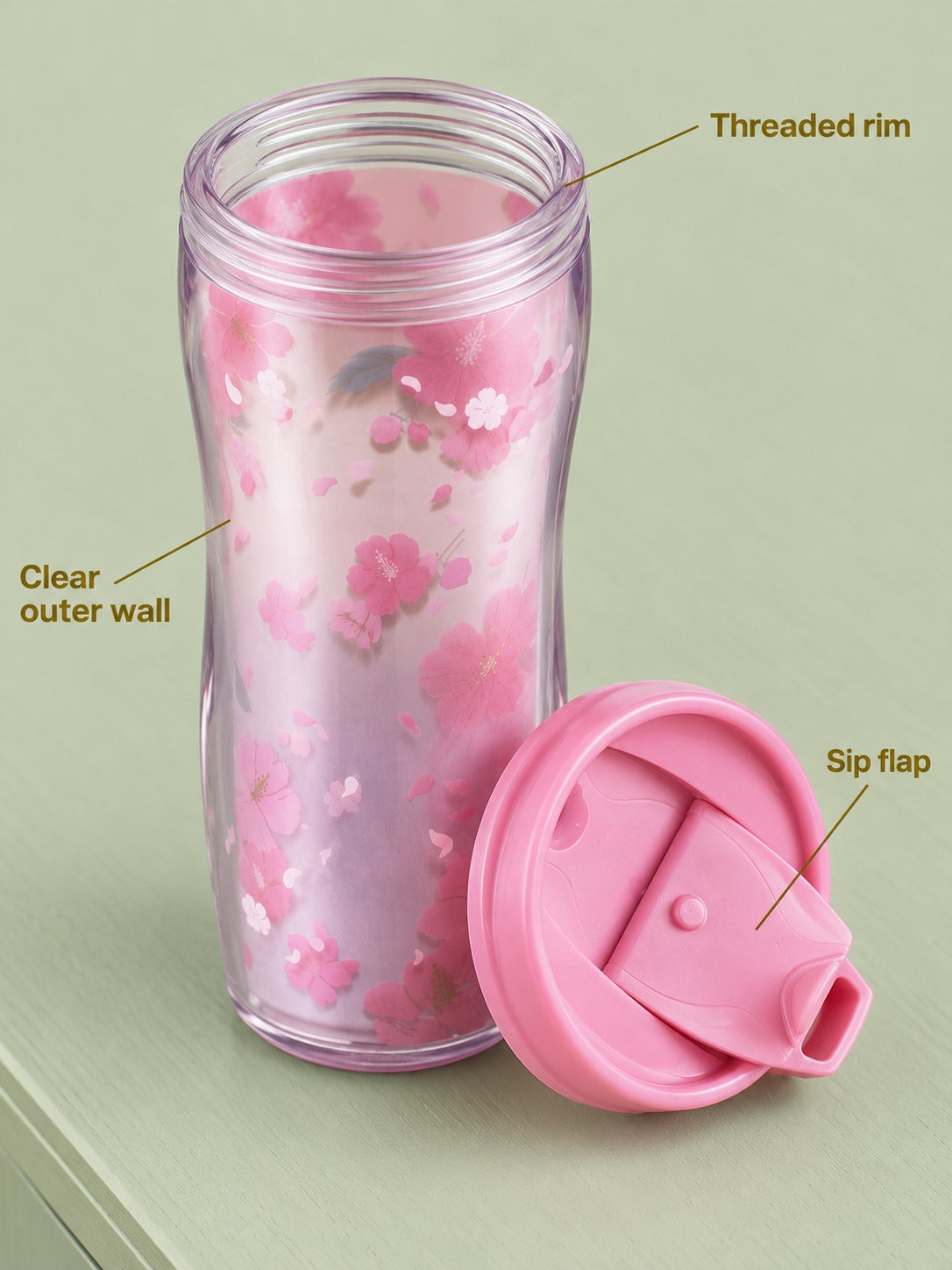Plastic Coffee Cup with Cherry Blossom Print for Office