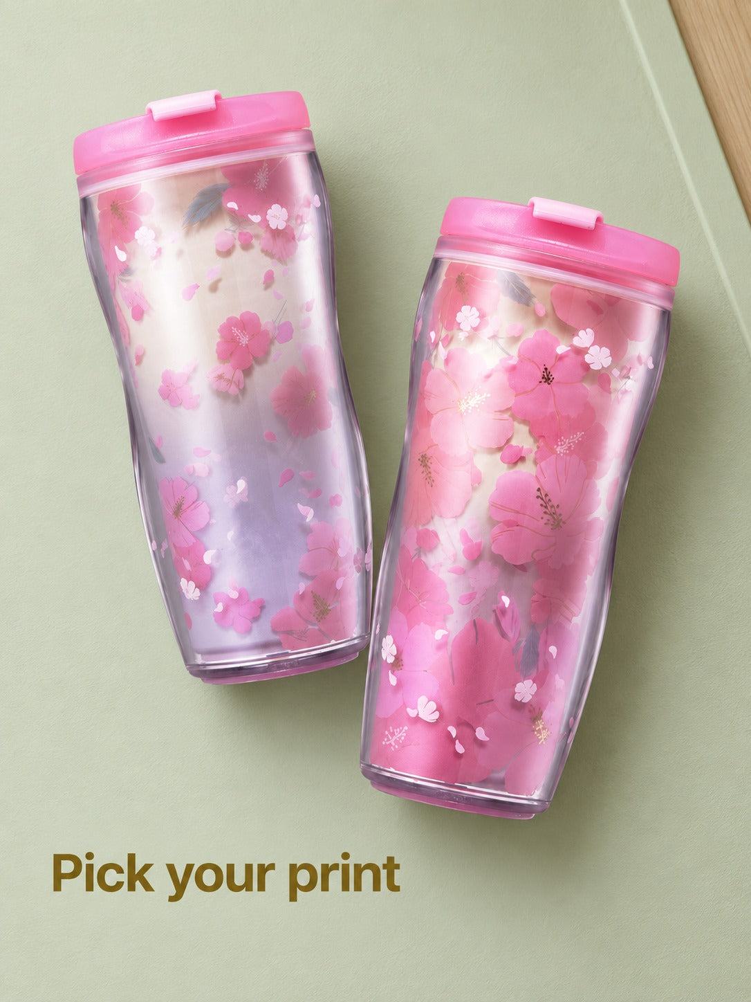 Plastic Coffee Cup with Cherry Blossom Print for Office