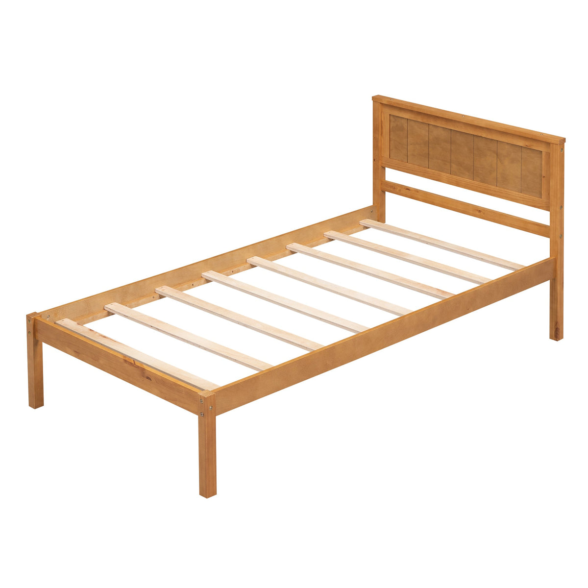 Oak Platform Bed Frame with Headboard, Twin Size