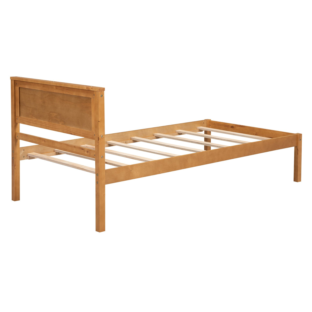 Oak Platform Bed Frame with Headboard, Twin Size