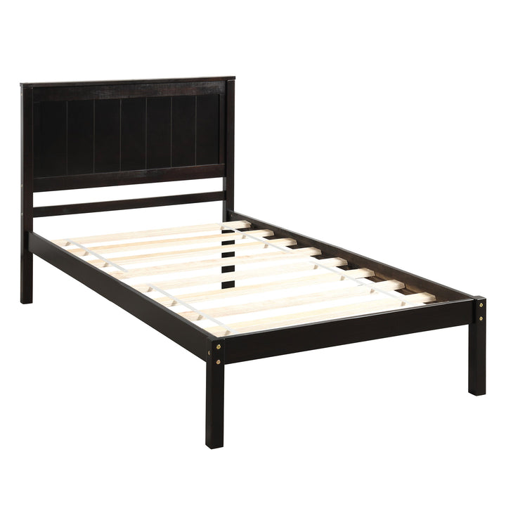 Espresso Twin Platform Bed Frame with Headboard & Slats