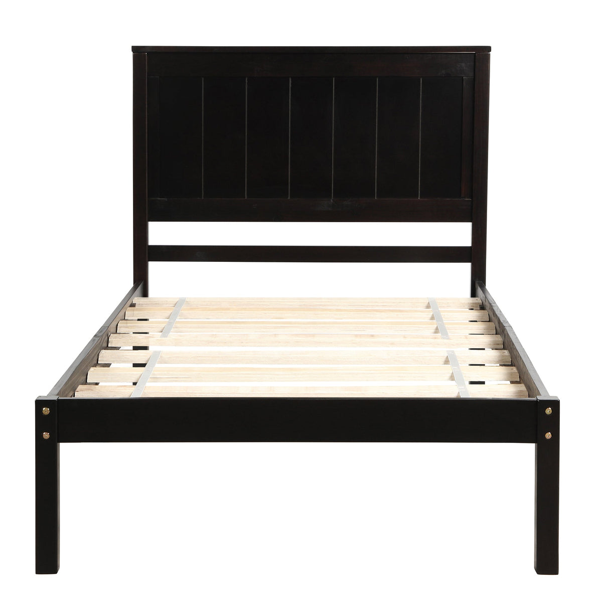 Espresso Twin Platform Bed Frame with Headboard & Slats