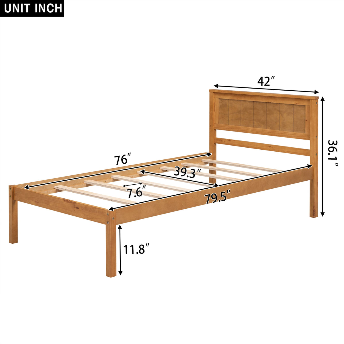 Oak Platform Bed Frame with Headboard, Twin Size