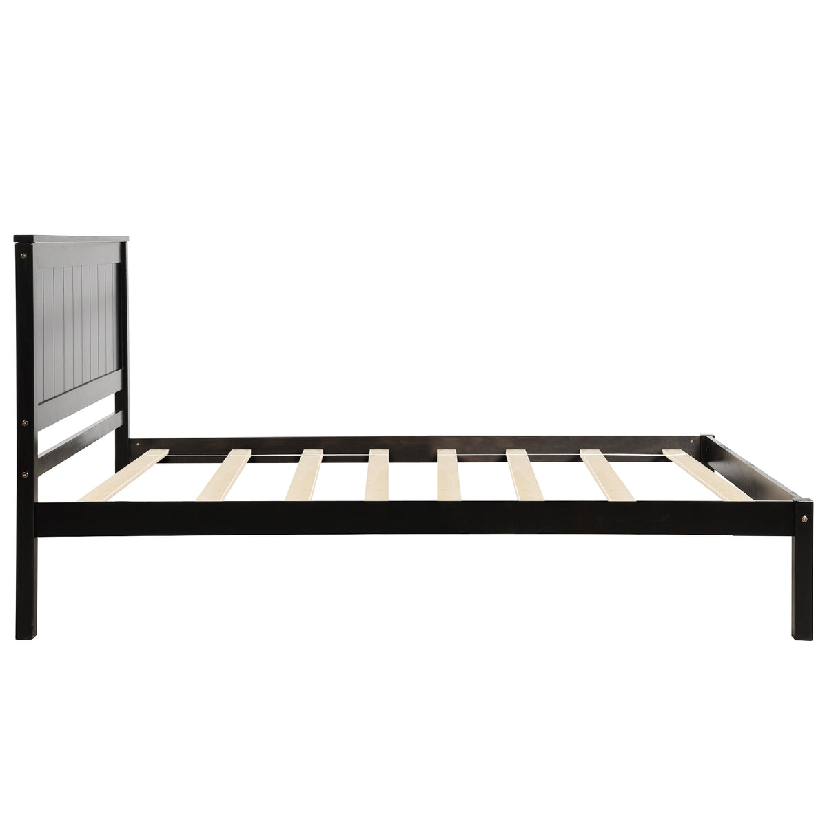 Espresso Twin Platform Bed Frame with Headboard & Slats