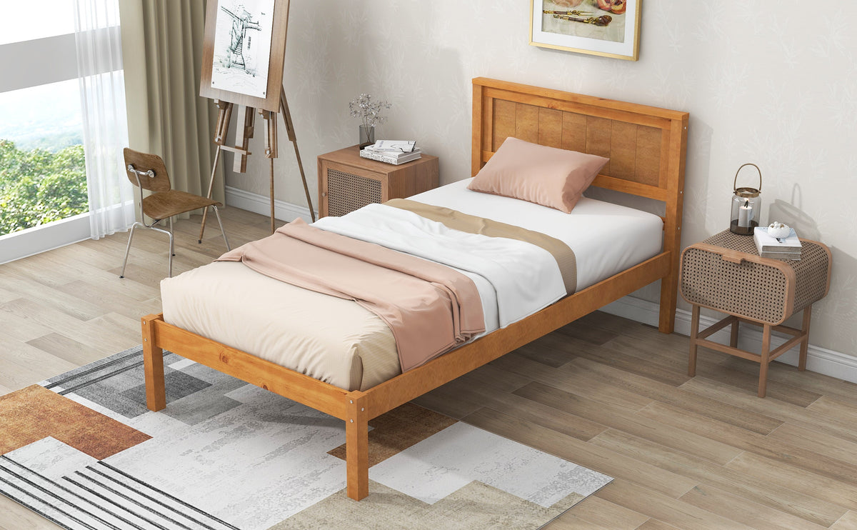 Oak Platform Bed Frame with Headboard, Twin Size