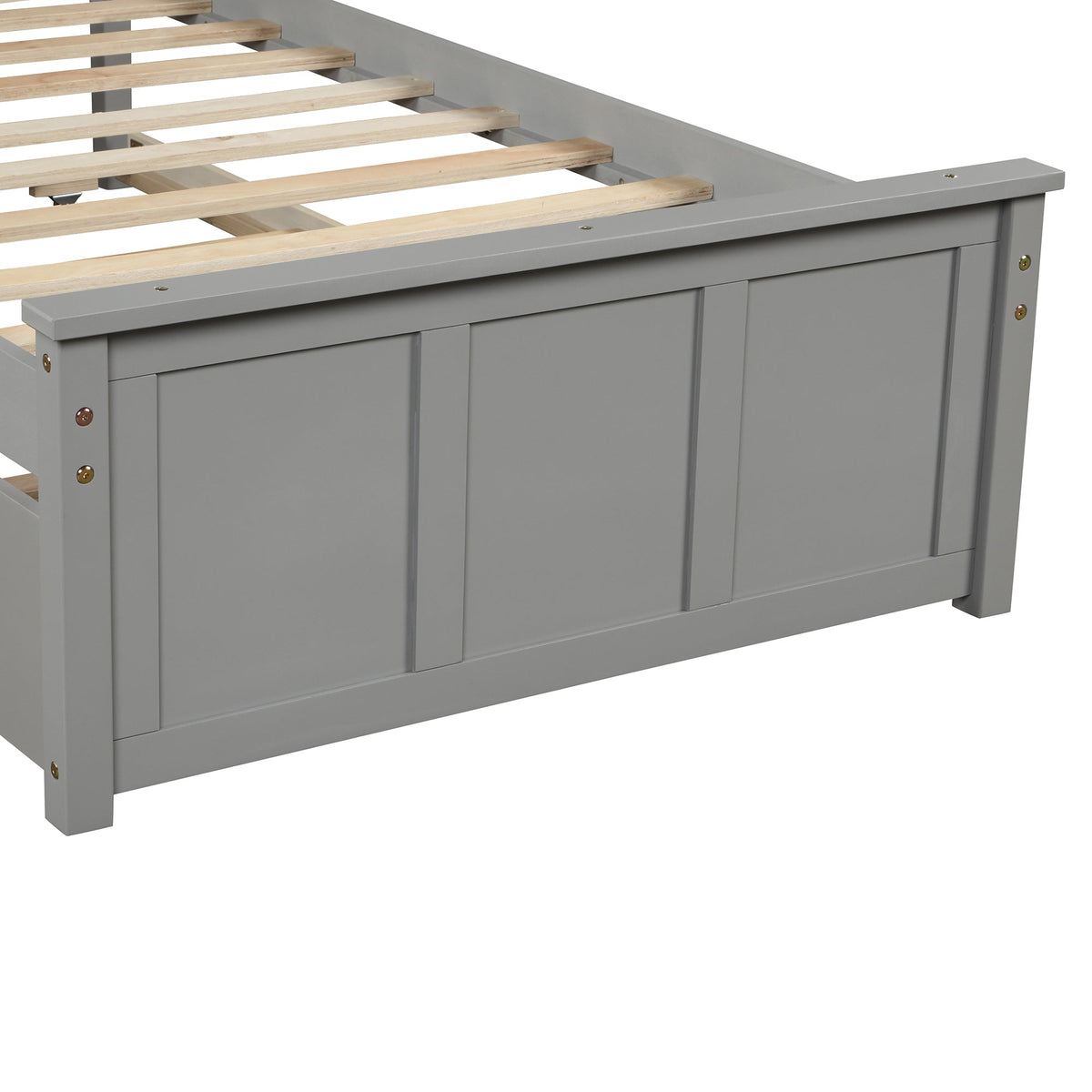 Gray Twin Platform Bed Frame with Pull-Out Trundle Bed