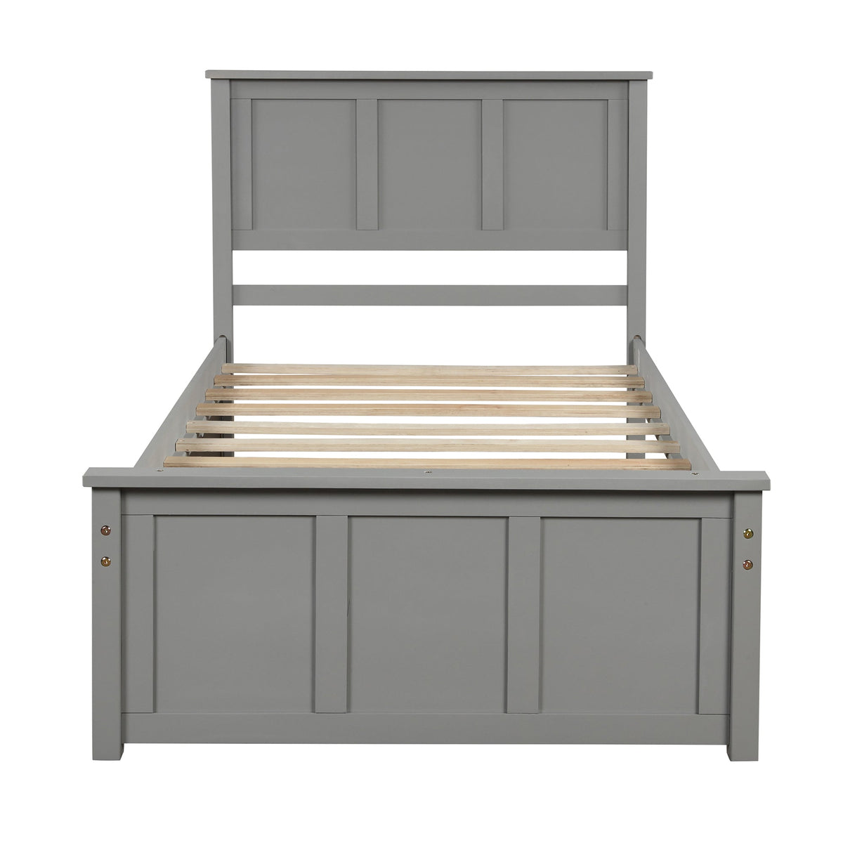 Gray Twin Platform Bed Frame with Pull-Out Trundle Bed