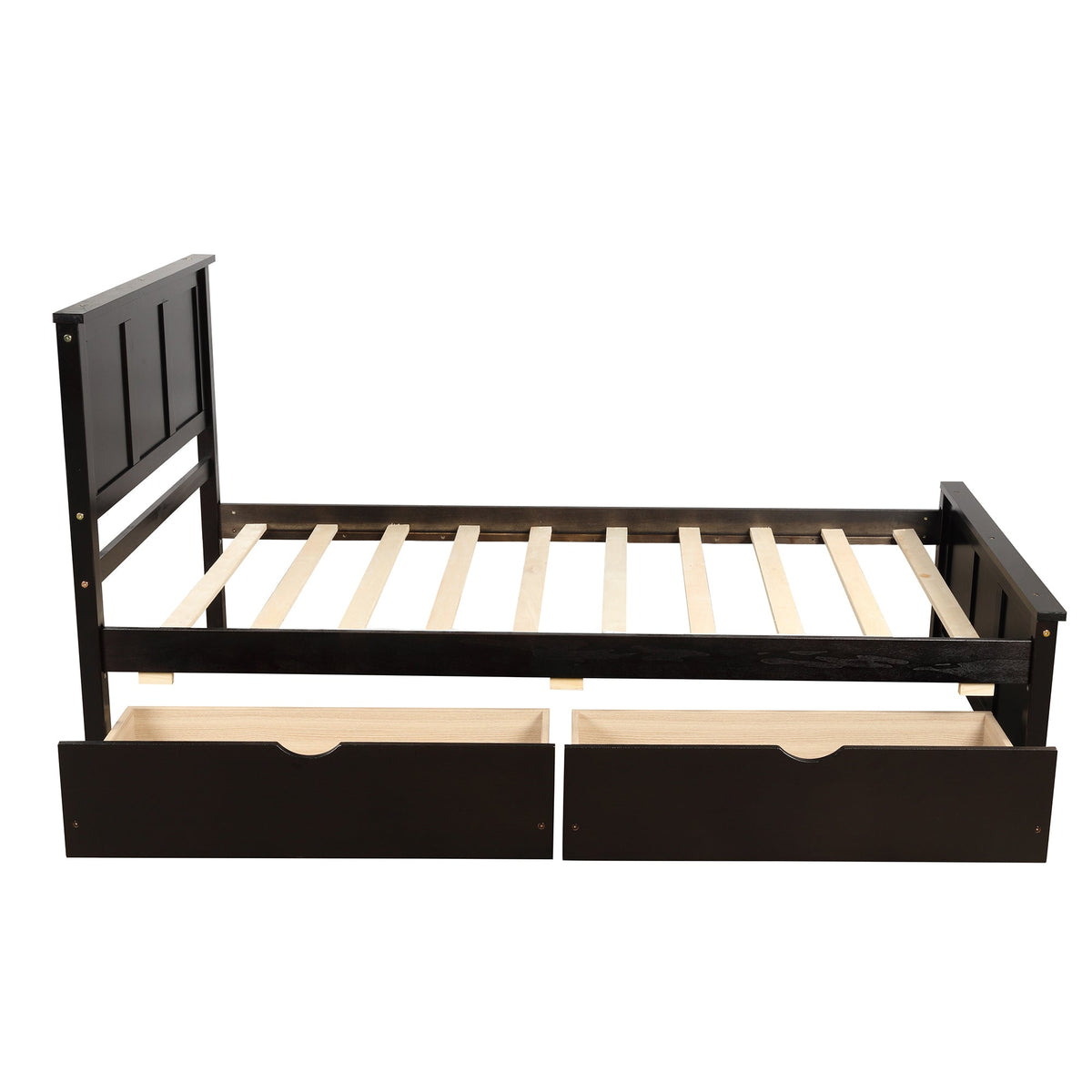 Twin Platform Bed with Rolling Storage Drawers, Espresso