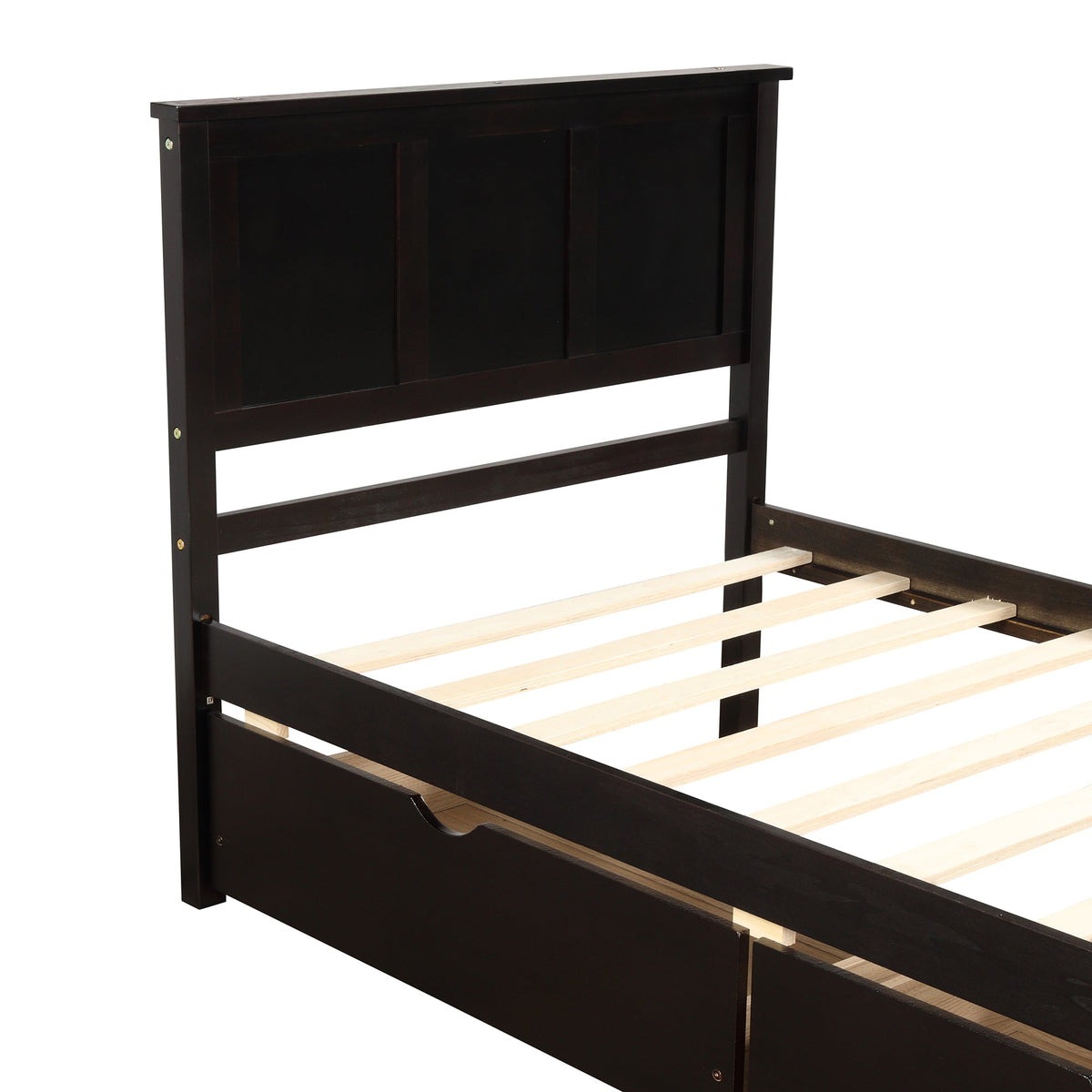 Twin Platform Bed with Rolling Storage Drawers, Espresso