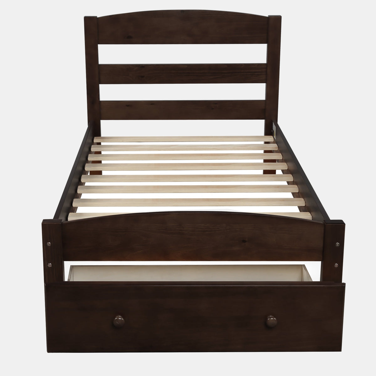 Twin Platform Bed with Storage Drawer and Wood Slats