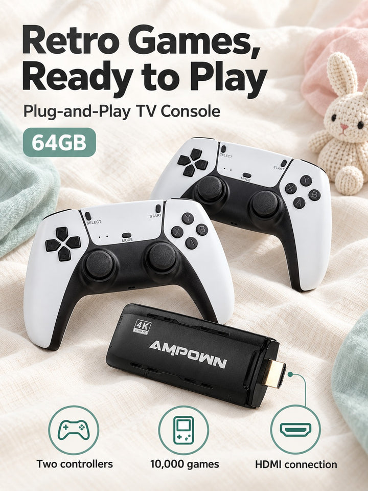 Plug-and-Play Retro TV Game Console 64GB, 10,000 Games