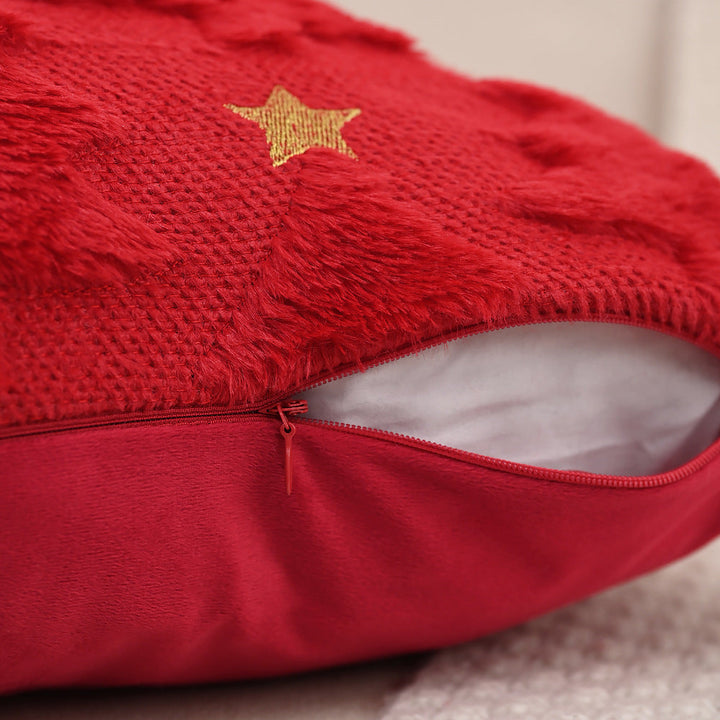 Plush Christmas Cushion Cover With Gold Star Detail