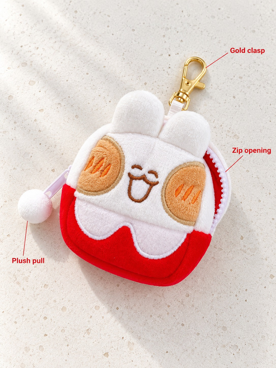 Kawaii Plush Rabbit Bread Bag Charm & Mini Zip Pouch