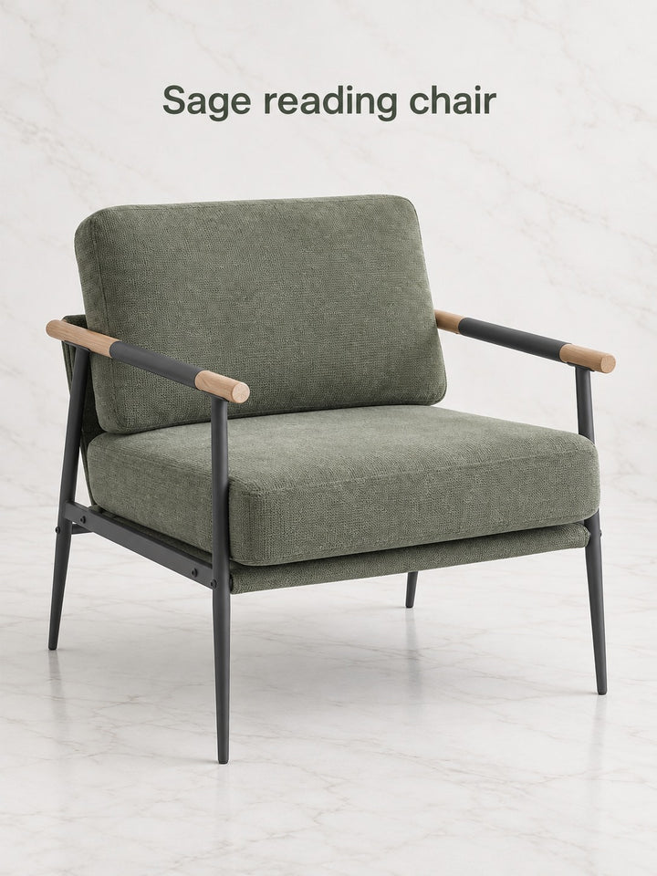 Plush Sage Green Reading Armchair with Metal Frame