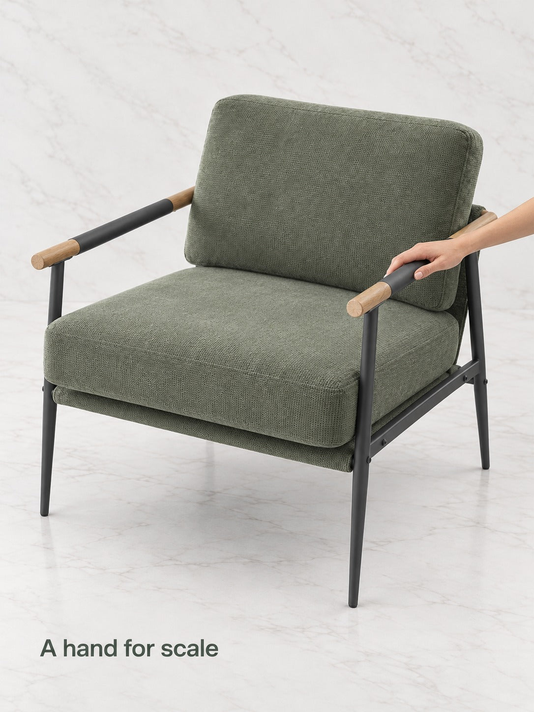 Plush Sage Green Reading Armchair with Metal Frame