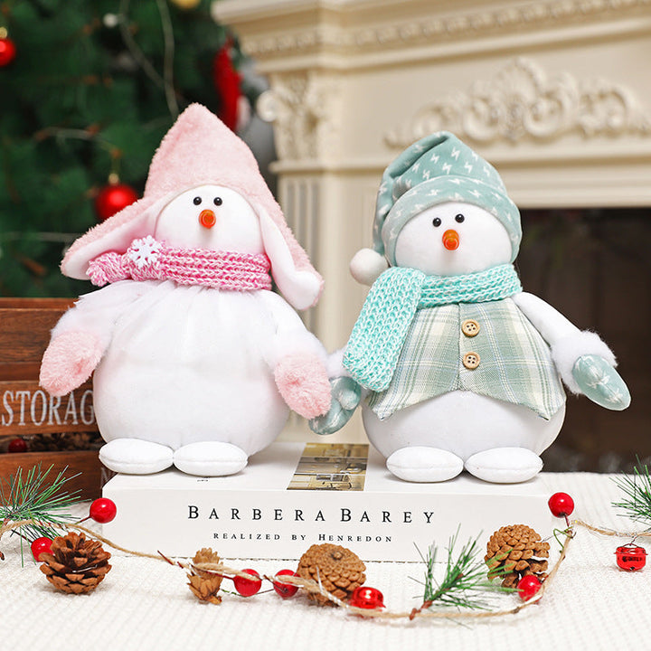 Plush Snowman Doll Pair for Cozy Christmas Holiday Decor