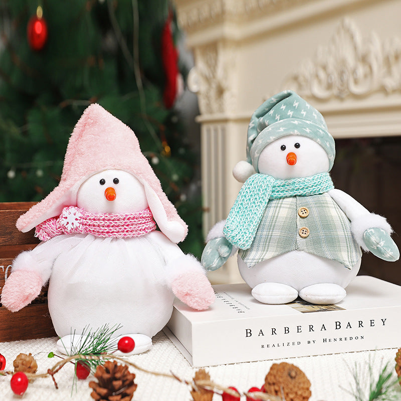 Plush Snowman Doll Pair for Cozy Christmas Holiday Decor