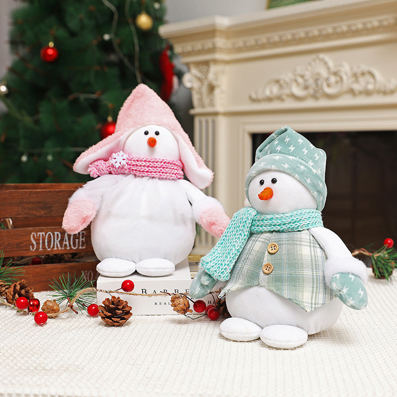 Plush Snowman Doll Pair for Cozy Christmas Holiday Decor