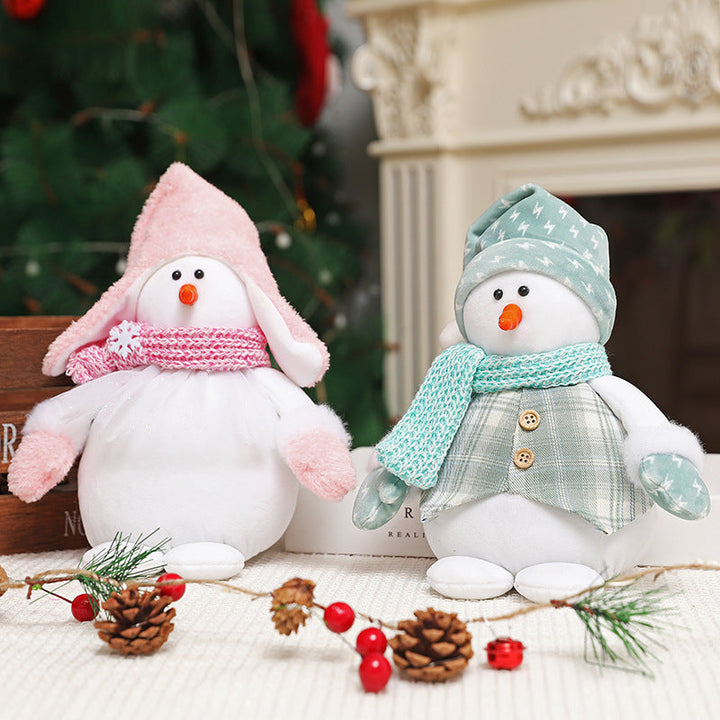 Plush Snowman Doll Pair for Cozy Christmas Holiday Decor
