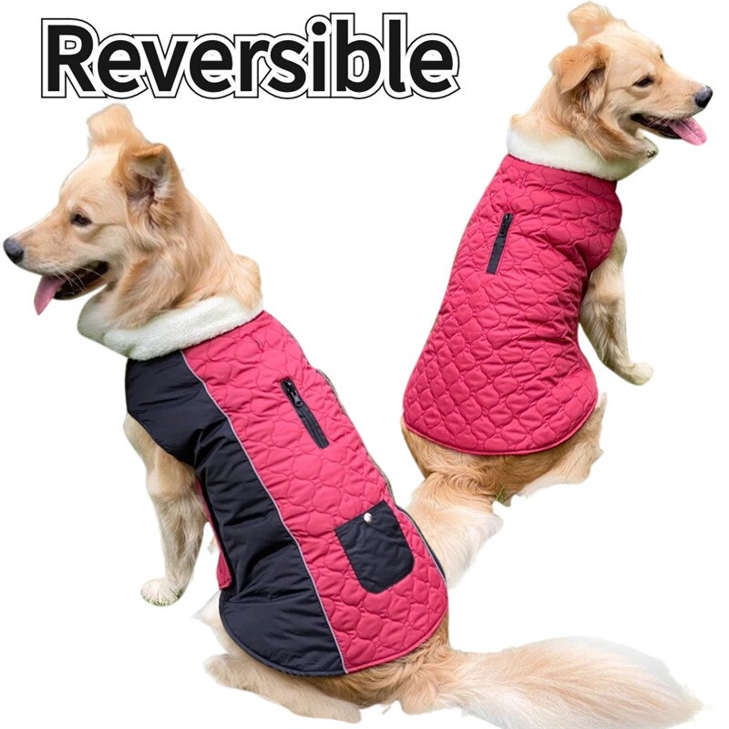 Reversible Quilted Dog Coat with Fleece Collar & Pockets