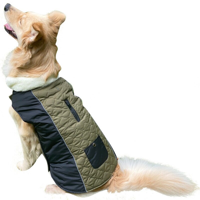 Reversible Quilted Dog Coat with Fleece Collar & Pockets