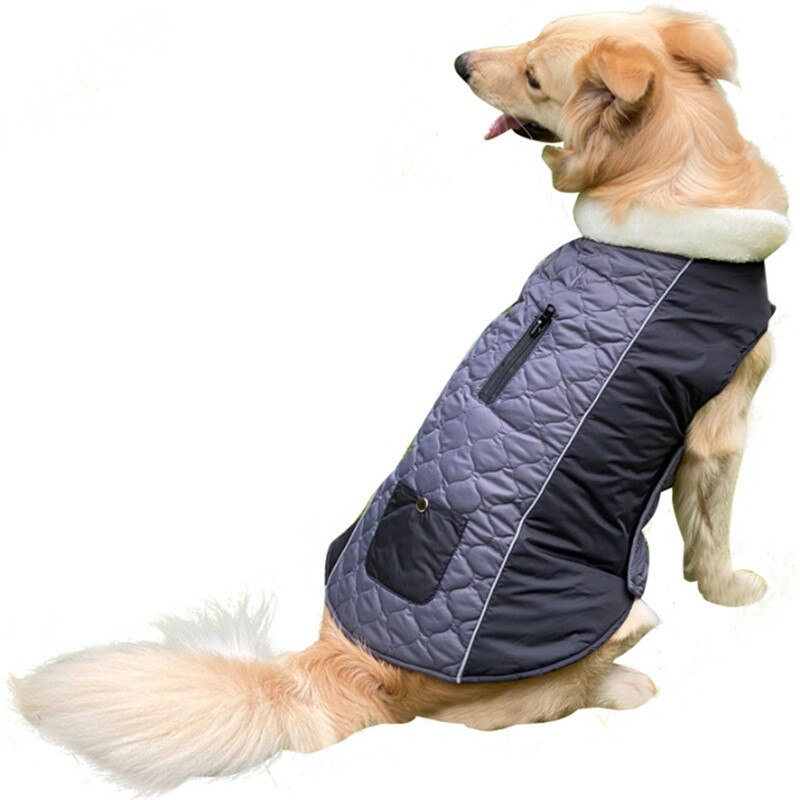 Reversible Quilted Dog Coat with Fleece Collar & Pockets