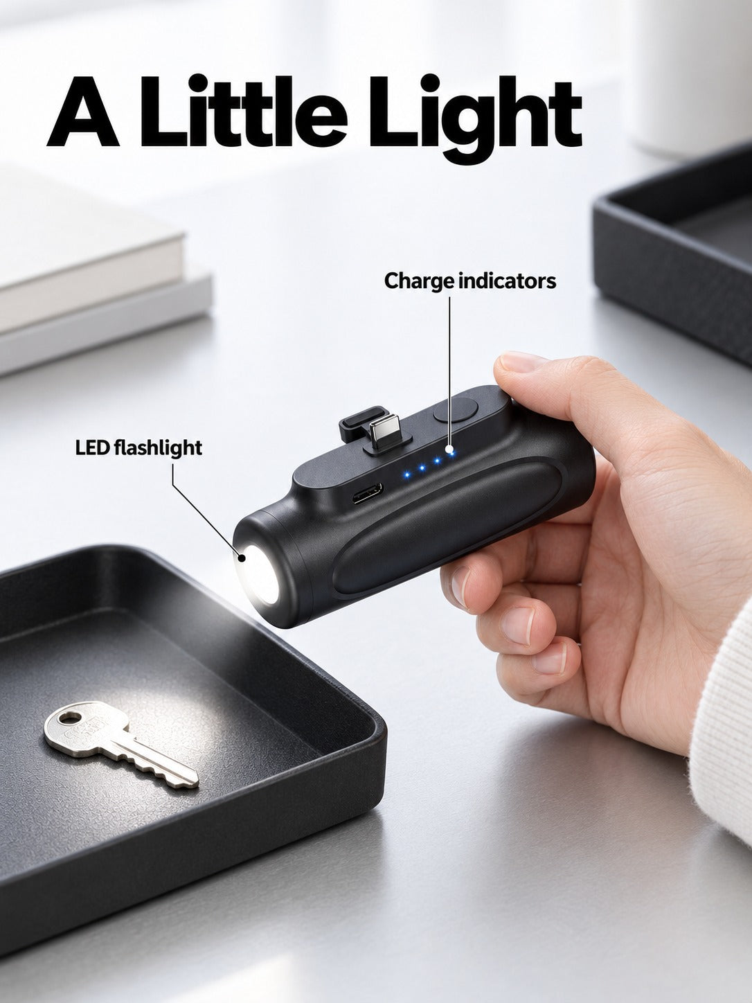 Pocket Power Bank 5000mAh with Built-In Connector & LED Light