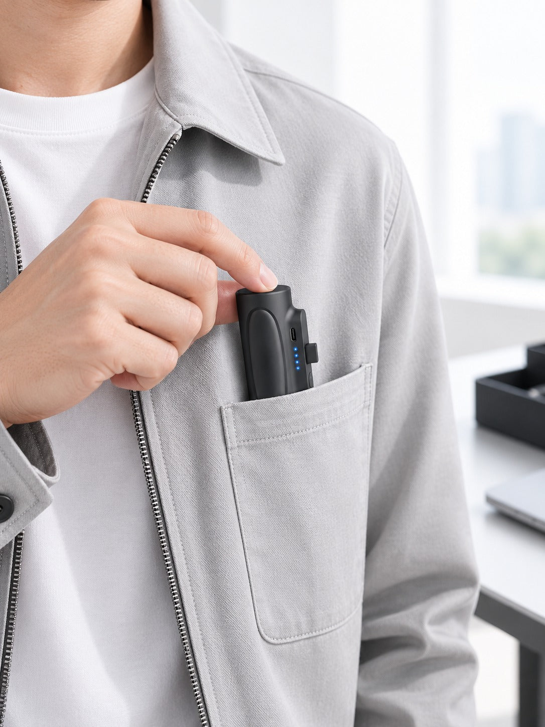 Pocket Power Bank 5000mAh with Built-In Connector & LED Light