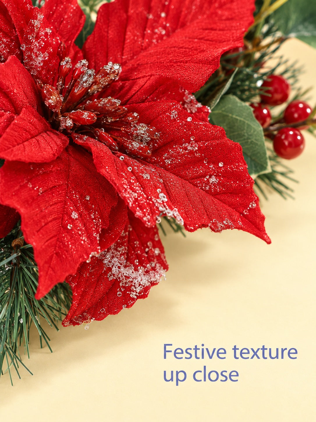 Poinsettia Half Wreath, 23.5-Inch Holiday Door Decor