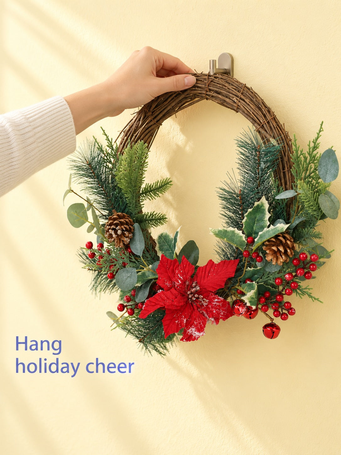 Poinsettia Half Wreath, 23.5-Inch Holiday Door Decor