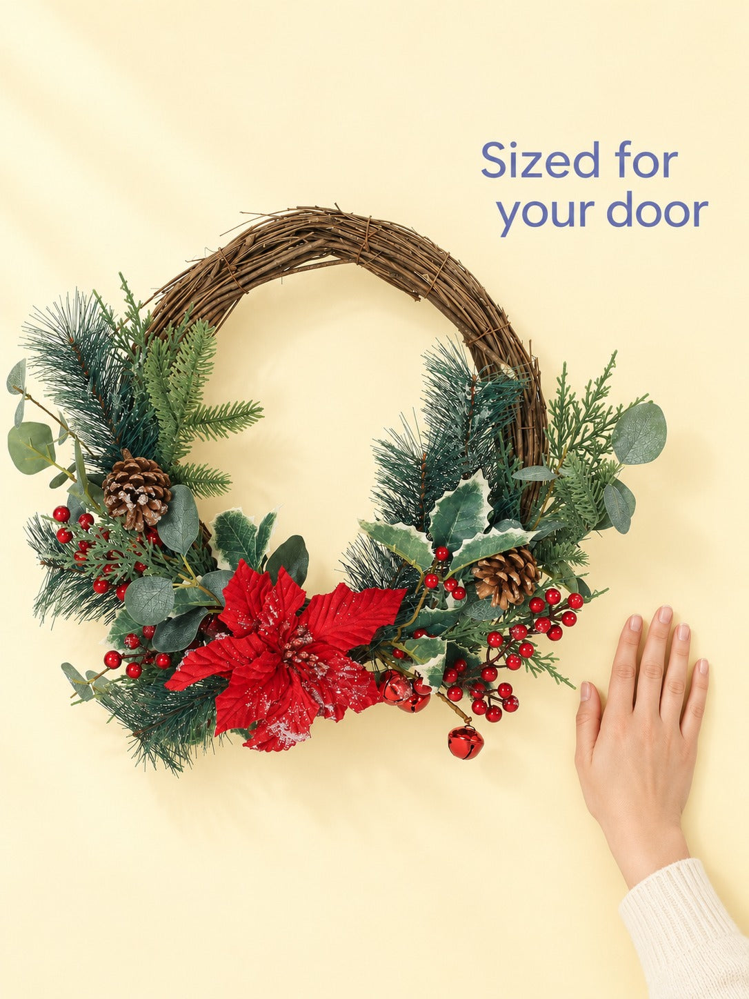 Poinsettia Half Wreath, 23.5-Inch Holiday Door Decor