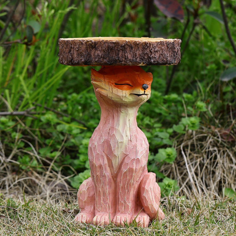 Fox Bird Bath Feeder Garden Ornament Outdoor Decor