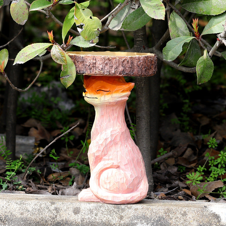 Fox Bird Bath Feeder Garden Ornament Outdoor Decor