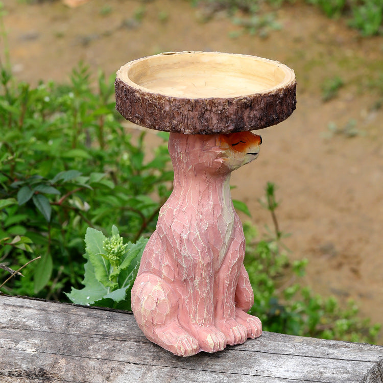 Fox Bird Bath Feeder Garden Ornament Outdoor Decor