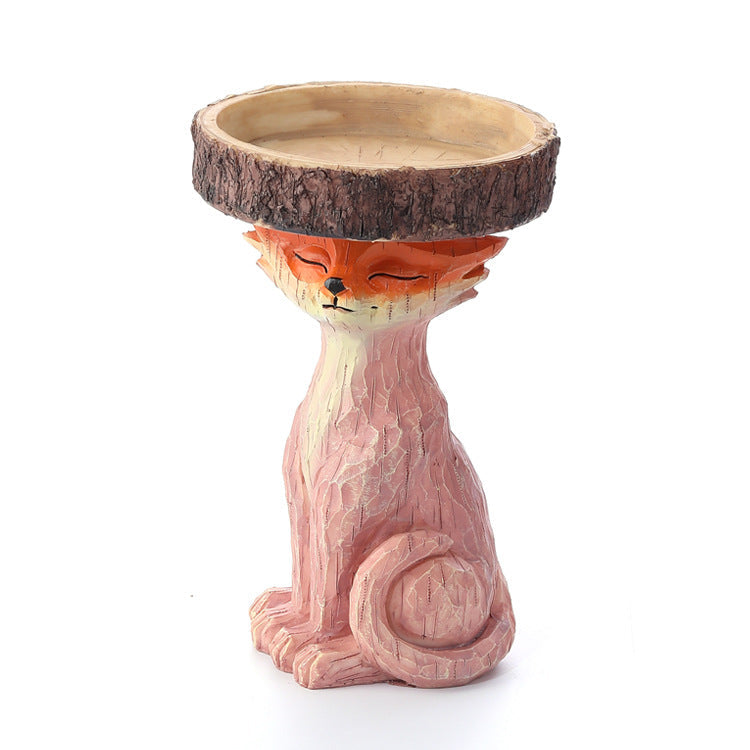 Fox Bird Bath Feeder Garden Ornament Outdoor Decor