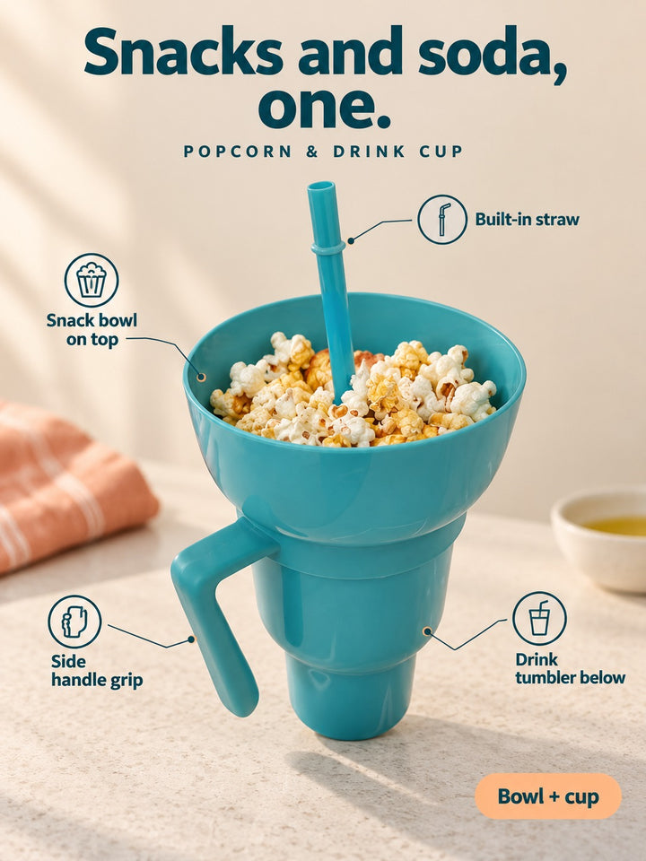 Popcorn Bucket Drink Cup With Straw for Movie Night