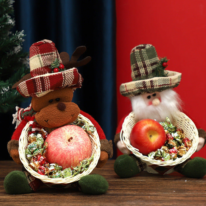 Christmas Candy Basket Decor With Plush Character Gift