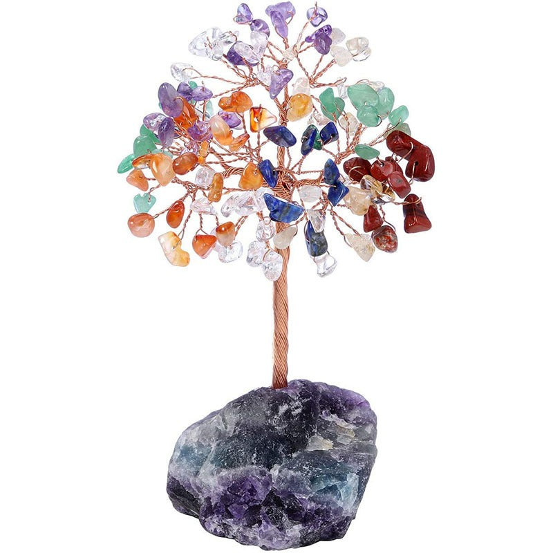 Crystal Tree Ornament with Natural Fluorite Stone Base