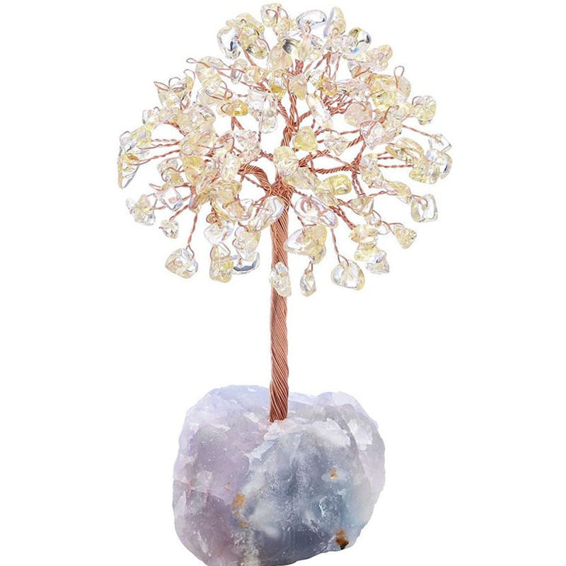 Crystal Tree Ornament with Natural Fluorite Stone Base