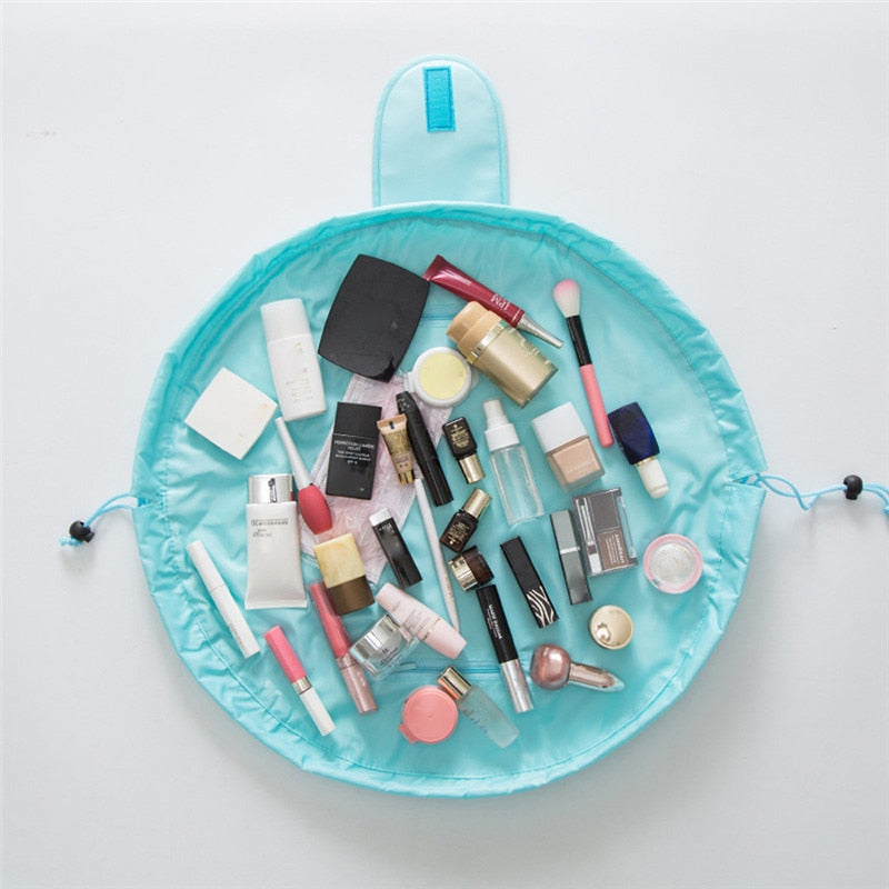 Drawstring Cosmetic Bag That Lays Flat Into a Vanity
