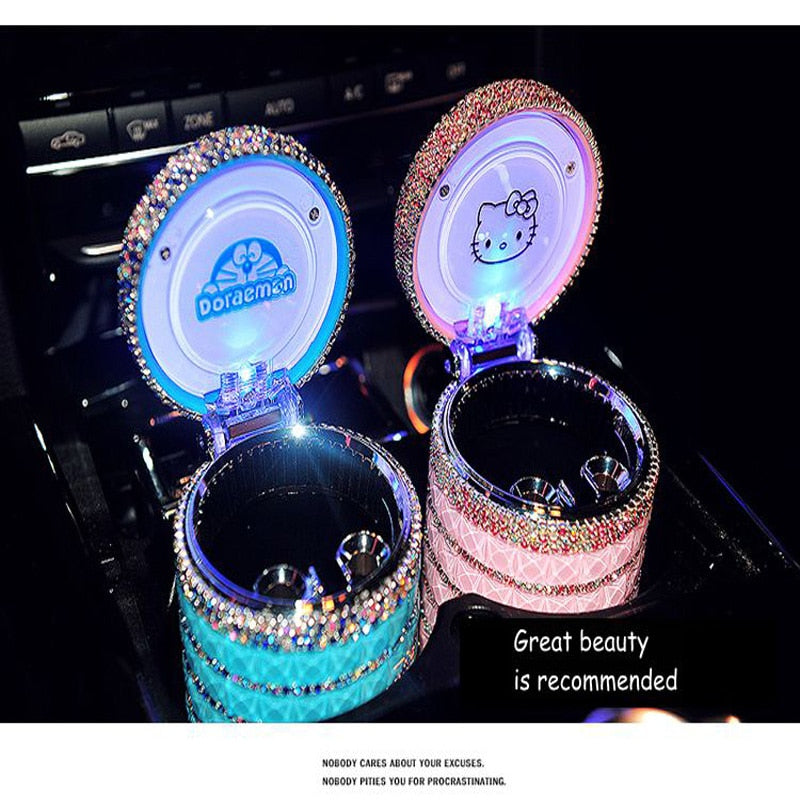 Hello Kitty Car Ashtray with LED Light and Crystals