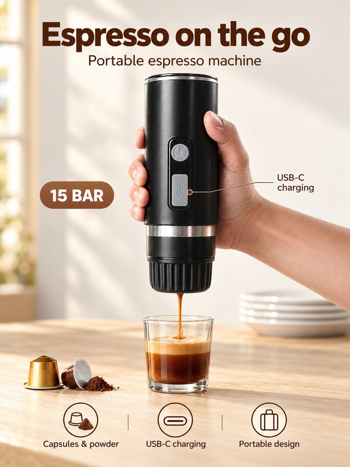 Portable Espresso Machine: 15 Bar, Capsule & Powder