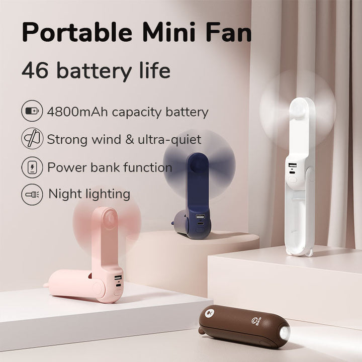 Portable Handheld Fan with Power Bank and Night Light