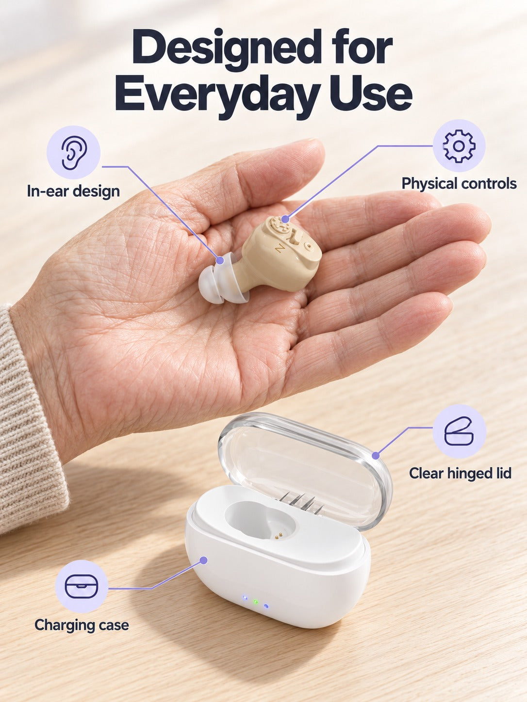 Portable Hearing Amplifier: Rechargeable, 30-Hour Battery