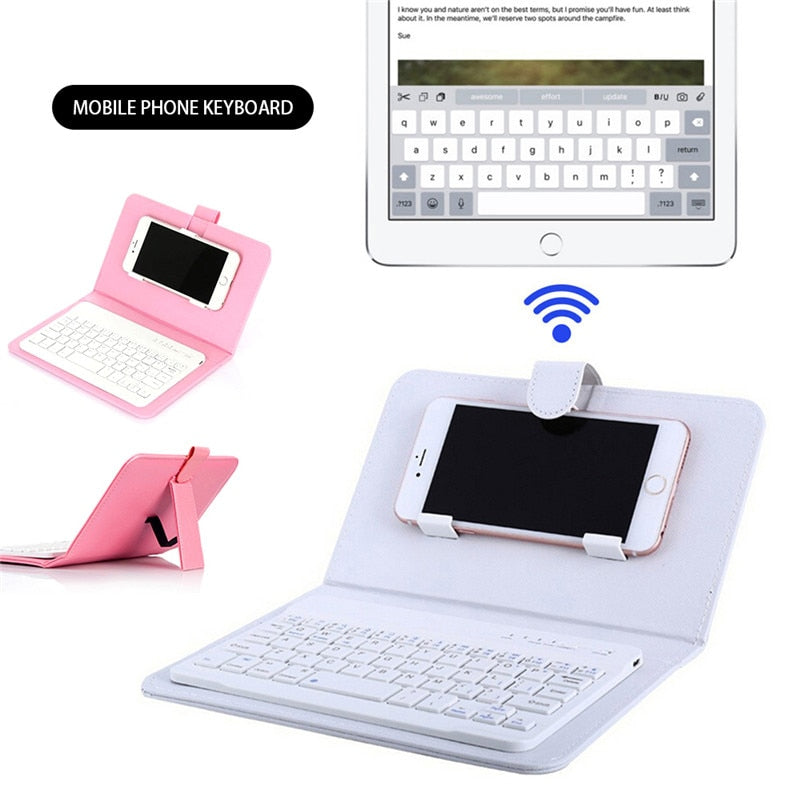 Bluetooth Keyboard Phone Case with PU Leather Folio
