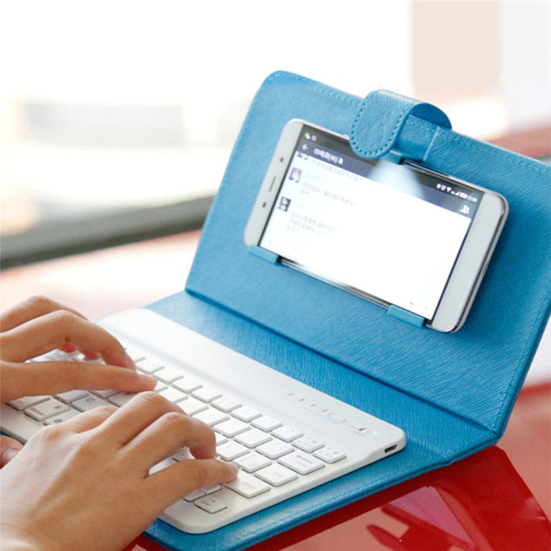 Bluetooth Keyboard Phone Case with PU Leather Folio