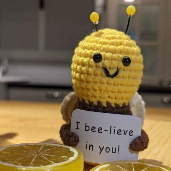 Crocheted Encouragement Doll for Cheerful Desk Decor